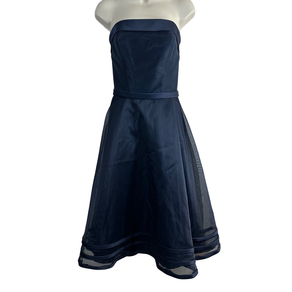 Mori Lee Madeline Gardner Navy Blue Strapless‎ Organza Midi Cocktail Dress 5/6